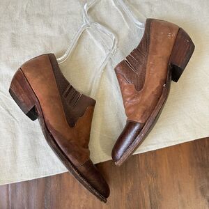 LOBLAN Western Ankle Boots Brown Leather Cap Toe Pointed